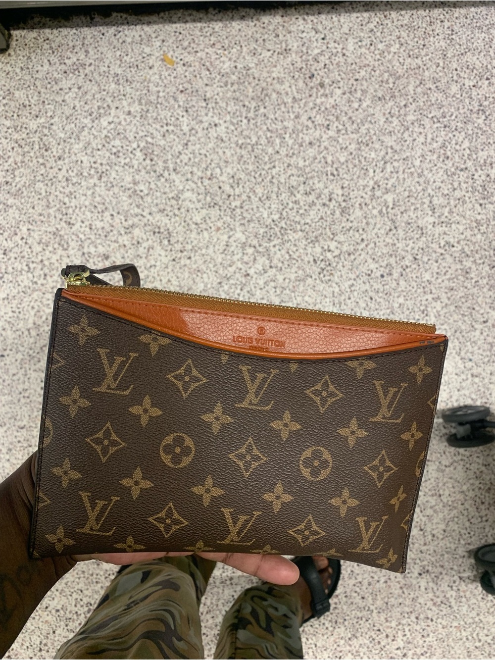 Louis Vuitton Brown Monogram Canvas Pouch with Tan Trim